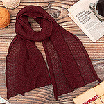 Textured 100% Baby Alpaca Wrap Scarf in Wine from Peru, 'Gossamer in Wine'