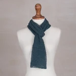 100% baby alpaca scarf, 'Teal Gossamer' - Textured 100% Baby Alpaca Wrap Scarf in Teal from Peru