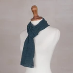 100% baby alpaca scarf, 'Teal Gossamer' - Textured 100% Baby Alpaca Wrap Scarf in Teal from Peru