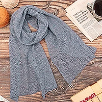 Featured review for 100% baby alpaca scarf, Steel Blue Gossamer