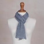 100% baby alpaca scarf, 'Steel Blue Gossamer' - 100% Baby Alpaca Wrap Scarf in Steel Blue from Peru