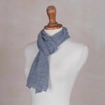 100% baby alpaca scarf, 'Steel Blue Gossamer' - 100% Baby Alpaca Wrap Scarf in Steel Blue from Peru