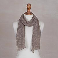 Textured 100% Baby Alpaca Wrap Scarf in Taupe from Peru,'Taupe Gossamer'