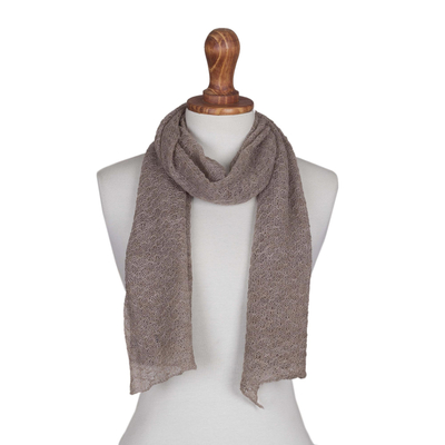 Textured 100% Baby Alpaca Wrap Scarf in Taupe from Peru