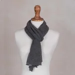 100% baby alpaca scarf, 'Slate Gossamer' - Textured 100% Baby Alpaca Wrap Scarf in Slate from Peru