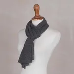 100% baby alpaca scarf, 'Slate Gossamer' - Textured 100% Baby Alpaca Wrap Scarf in Slate from Peru