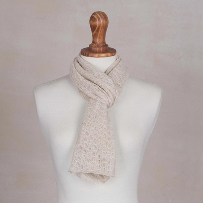 Textured 100% Baby Alpaca Wrap Scarf in Champagne from Peru - Champagne ...