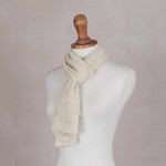 100% baby alpaca scarf, ' Champagne Gossamer' - Textured 100% Baby Alpaca Wrap Scarf in Champagne from Peru