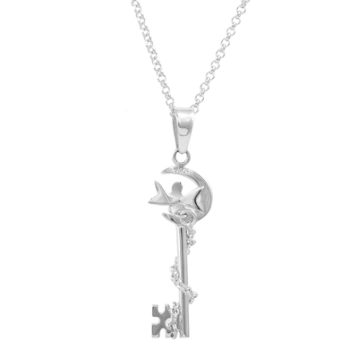 Sterling silver pendant necklace, 'Enchanted Fairy' - Key-Shaped Sterling Silver Pendant Necklace from Peru