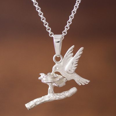 Sterling Silver Hummingbird Pendant Necklace from Peru
