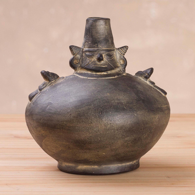 Vasija decorativa de cerámica - Vasija Chimú de Cerámica Decorativa Hecha a Mano en Perú