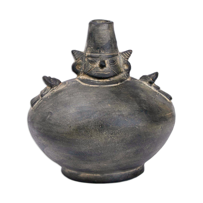 Ceramic decorative vessel, 'Chimu King' - Decorative Ceramic Chimu Vessel Hand Crafted in Peru