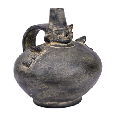 Vasija decorativa de cerámica - Vasija Chimú de Cerámica Decorativa Hecha a Mano en Perú