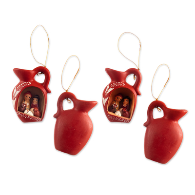 Ceramic ornaments, 'Nativity Pitchers' (set of 4) - Four Hand-Painted Ceramic Nativity Ornaments from Peru