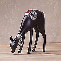 Sterling silver and mahogany sculpture, 'Deer of the Andes' - Sterling Silver and Mahogany Wood Deer Sculpture from Peru