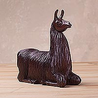 Mahogany wood sculpture, Resting Llama