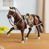 Sterling silver accent mahogany wood sculpture, 'Paso Horse' - Sterling Silver and Mahogany Horse Sculpture from Peru