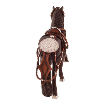 Escultura de madera de caoba con acento de plata esterlina - Escultura de caballo de plata esterlina y caoba de Perú