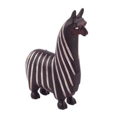 Sterling silver accent mahogany wood sculpture, 'Suri Llama' - Sterling Silver and Mahogany Wood Llama Sculpture from Peru