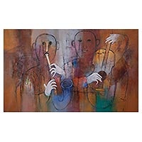 'Melodía creativa' (2017) - Pintura al óleo original de músico de jazz de Perú