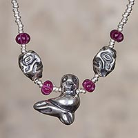 Quartz beaded pendant necklace, 'Machu Picchu Legacy' - Sterling Silver and Quartz Beaded Bird Pendant Necklace