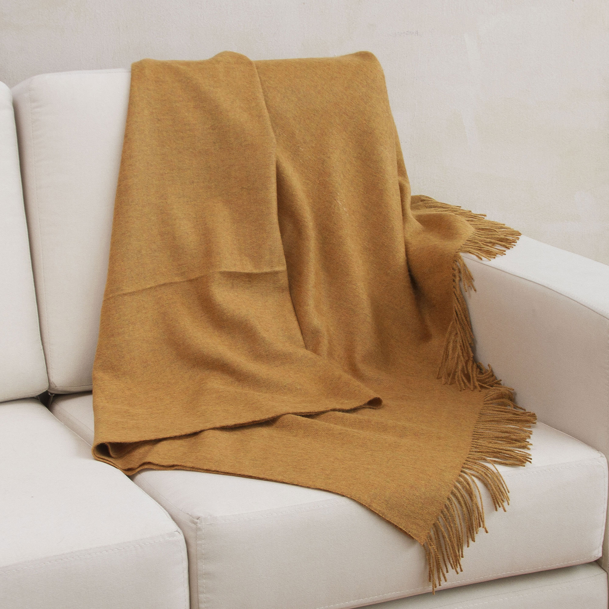100 Baby Alpaca Throw Blanket In Solid Honey From Peru Blissful