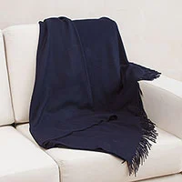 100% baby alpaca throw, 'Blissful Dream in Midnight' - 100% Baby Alpaca Throw Blanket in Solid Midnight from Peru