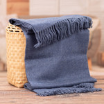 100% baby alpaca throw, 'Blissful Dream in Azure' - 100% Baby Alpaca Throw Blanket in Solid Azure from Peru