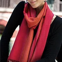 Alpaca blend scarf, 'Rioja Flavor' - Alpaca Blend Scarf in Paprika and Carrot from Peru