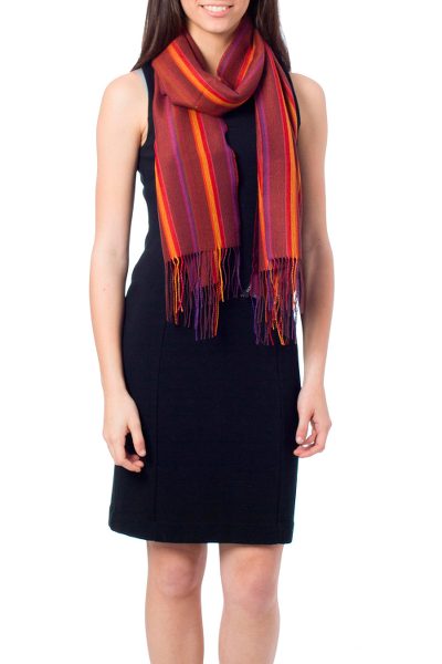 Alpaca blend scarf, 'Feminine Comfort' - Handwoven Dark Alpaca Blend Wrap Scarf from Peru