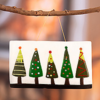 Hand-Painted Ceramic Christmas Tree Wall Art from Peru,'Charmed by Christmas'