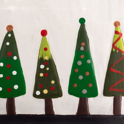 Ceramic wall art, 'Charmed by Christmas' - Hand-Painted Ceramic Christmas Tree Wall Art from Peru
