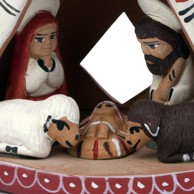 Ceramic ornament, 'Chullo Nativity' - Andean Hand-Painted Ceramic Nativity Ornament from Peru