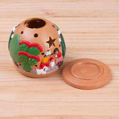 Teelichthalter aus Keramik - Handgefertigter Krippen-Teelichthalter aus Peru