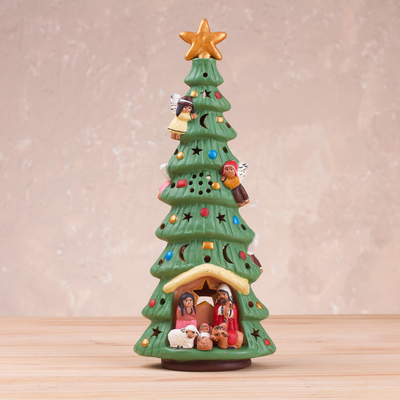 Ceramic incense burner, 'Nativity Aroma' - Christmas Tree Shaped Ceramic Incense Burner from Peru