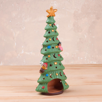 Quemador de incienso de cerámica - Quemador de incienso de cerámica en forma de árbol de Navidad de Perú
