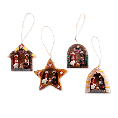 Set of Four Ceramic Nativity Ornaments from Peru