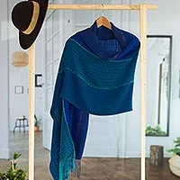 Alpaca blend shawl, 'Passionate Woman in Blue'