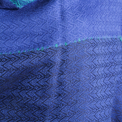 Alpaca blend shawl, 'Passionate Woman in Blue' - Handwoven Alpaca Blend Shawl with Blue Stripes from Peru