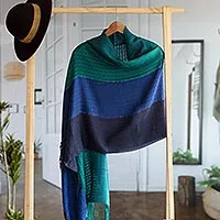 Alpaca blend shawl, 'Passionate Woman' - Alpaca Blend Shawl in Blue and Turquoise from Peru