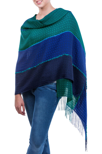 Alpaca blend shawl, 'Passionate Woman' - Alpaca Blend Shawl in Blue and Turquoise from Peru