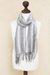 Men's alpaca blend scarf, 'Manly Stripes' - Men's Handwoven Alpaca Blend Wrap Scarf in Grey from Peru (image 2d) thumbail