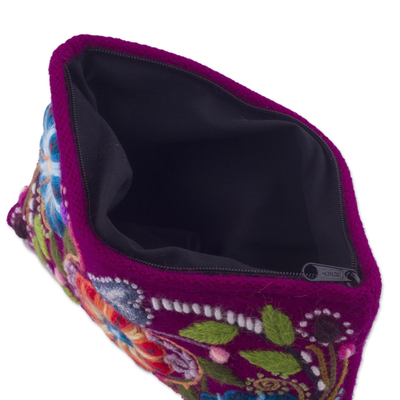 UNICEF Market | Floral Embroidered Alpaca Blend Clutch in Magenta from ...