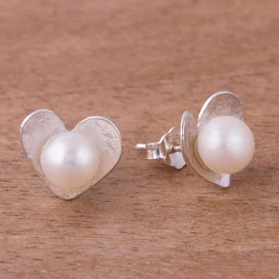Aretes de perlas cultivadas - Aretes corazón perla cultivada peruana en plata esterlina