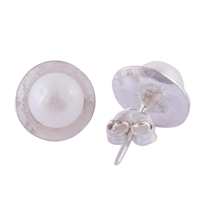 Aretes de perlas cultivadas - Aretes redondos de plata de ley con perlas cultivadas peruanas