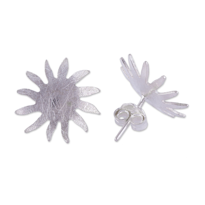 Sterling silver button earrings, 'Splash of Sun' - Peruvian Sun Shaped Sterling Silver Button Earrings