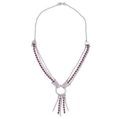 Garnet Y-necklace, 'Scarlet Elegance' - Peru Handcrafted Sterling Contemporary Garnet Y-Necklace