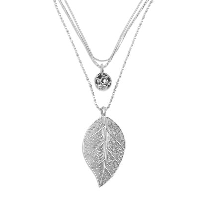 Sterling silver filigree pendant necklace, 'Natural Spell' - Sterling Silver Leaf Filigree Pendant Necklace from Peru
