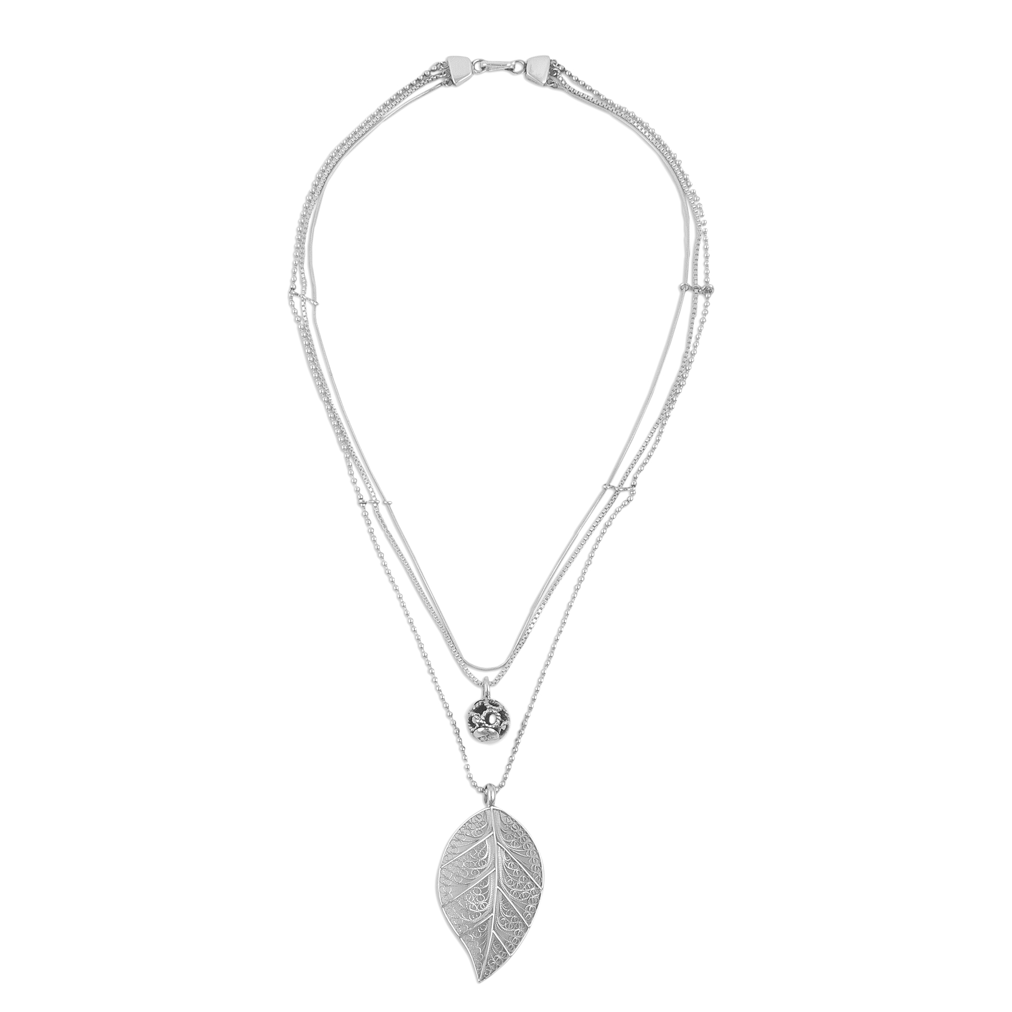 Sterling Silver Leaf Filigree Pendant Necklace from Peru - Natural ...