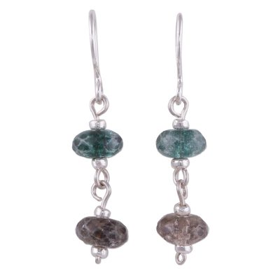 Quartz dangle earrings, 'The Color of Hope' - Green and Brown Quartz and Sterling Silver Dangle Earrings